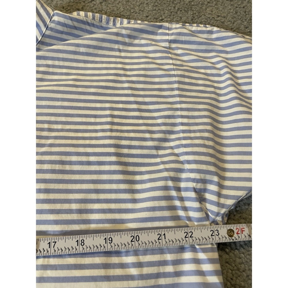 J Crew Striped Popover Blouse XL Blue White Short Sleeve Buttons Casual Coastal - Picture 7 of 11